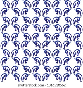 decorative floral ornament backdrop baroque style, porcelain pottery, cute blue and white ceramic background for design texture, tile, silk and fabric, vintage damask pattern seamless wallpaper vector