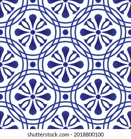 decorative floral ornament backdrop baroque style, porcelain pottery, blue and white ceramic background for design texture, tile, silk and fabric, vintage damask pattern, seamless wallpaper vector