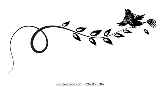 Decorative floral ornament with bird for stencil isolated on white background