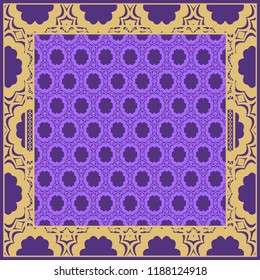 Decorative floral ornament with decorative border. For fashion print, bandanna, tablecloth, neck scarf.