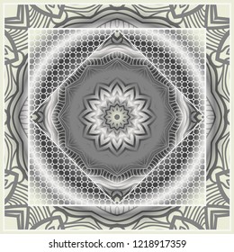 Decorative floral ornament with decorative border. For fashion print, bandanna, tablecloth, neck scarf.