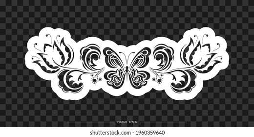 Ornamento floral decorativo con mariposa, elemento de diseño. Es bueno para logotipos, camisetas, impresiones y postales.