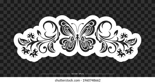 Decorative floral ornament with butterfly, element for design. Good for logos, t-shirts, prints and postcards. Vector