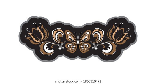 Decorative floral ornament with butterfly. Good for logos, t-shirts, prints and postcards. Vector 