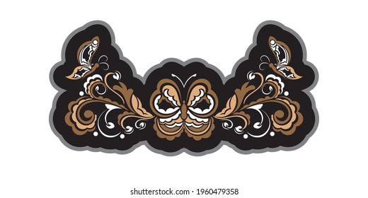 Decorative floral ornament with butterfly. Good for logos, t-shirts, prints and postcards. Vector illustration