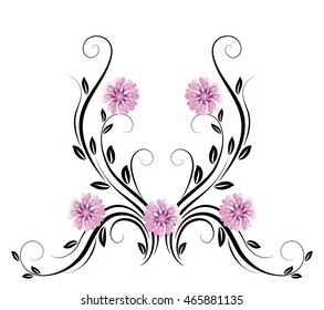 Decorative floral ornament with daisy on white background