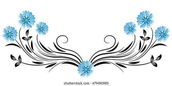 Decorative floral ornament with daisy on white background