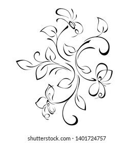 decorative floral ornament with flowers and leaves in black lines on white background
