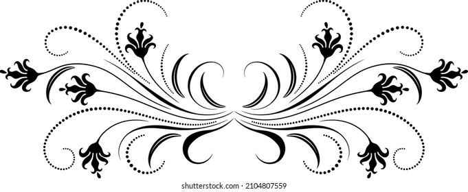 Decorative floral ornament with leaves, flowers and abstract lines. Element for decor and greeting card design