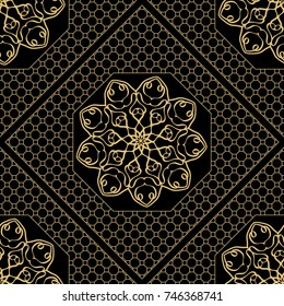 Decorative floral ornament. seamless pattern. gold color. vector illustration. Tribal Ethnic Arabic, Indian, motif. for interior design, wallpaper, invitation