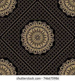 Decorative floral ornament. seamless pattern. gold color. vector illustration. Tribal Ethnic Arabic, Indian, motif. for interior design, wallpaper, invitation