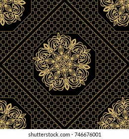 Decorative floral ornament. seamless pattern. gold color. vector illustration. Tribal Ethnic Arabic, Indian, motif. for interior design, wallpaper, invitation