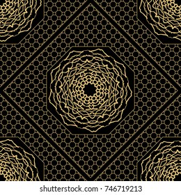 Decorative floral ornament. seamless pattern. gold color. vector illustration. Tribal Ethnic Arabic, Indian, motif. for interior design, wallpaper, invitation