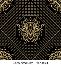 Decorative floral ornament. seamless pattern. gold color. vector illustration. Tribal Ethnic Arabic, Indian, motif. for interior design, wallpaper, invitation