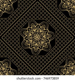 Decorative floral ornament. seamless pattern. gold color. vector illustration. Tribal Ethnic Arabic, Indian, motif. for interior design, wallpaper, invitation