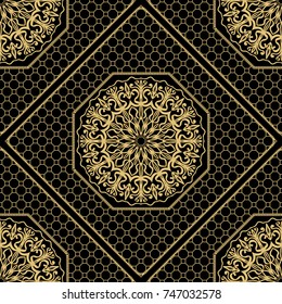 Decorative floral ornament. seamless pattern. gold color. vector illustration. Tribal Ethnic Arabic, Indian, motif. for interior design, wallpaper, invitation