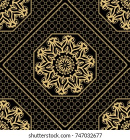 Decorative floral ornament. seamless pattern. gold color. vector illustration. Tribal Ethnic Arabic, Indian, motif. for interior design, wallpaper, invitation
