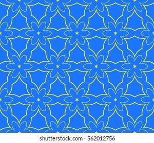 decorative floral ornament. seamless vector illustration. blue, yellow color. stylish geometrical design. template for textile, wallpaper, page fill, decor, fabric