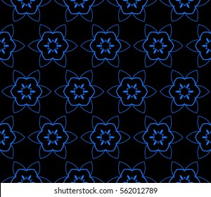 decorative floral ornament. seamless vector illustration. blue, black color. stylish geometrical design. template for textile, wallpaper, page fill, decor, fabric