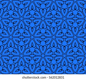 decorative floral ornament. seamless vector illustration. blue, black color. stylish geometrical design. template for textile, wallpaper, page fill, decor, fabric