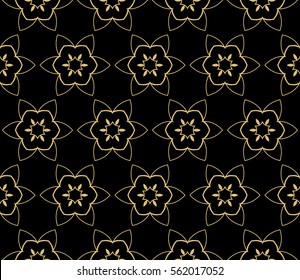 decorative floral ornament. seamless vector illustration. gold, black color. stylish geometrical design. template for textile, wallpaper, page fill, decor, fabric