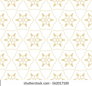 decorative floral ornament. seamless vector illustration. gold, white color. stylish geometrical design. template for textile, wallpaper, page fill, decor, fabric