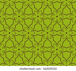 decorative floral ornament. seamless vector illustration. green, burgundy color. stylish geometrical design. template for textile, wallpaper, page fill, decor, fabric