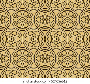 decorative floral ornament. vector illustration. for interior design, wallpaper, paper fill. black on gold color