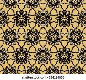decorative floral ornament. vector illustration. for interior design, wallpaper, paper fill. black on gold color