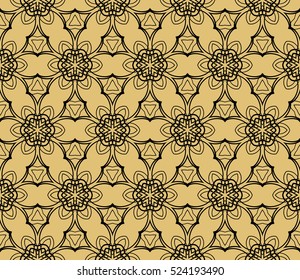 decorative floral ornament. vector illustration. for interior design, wallpaper, paper fill. black on gold color