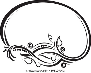 Decorative floral oval black vector frame. Vector illustration.
