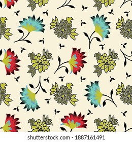 Decorative floral pattern. Abstract seamless vector textile design. Repeat texture for fabric