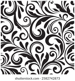 Decorative floral pattern, black and white