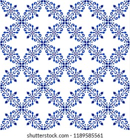decorative floral pattern blue and white, Porcelain background, beautiful ceramic tile design, ceiling backdrop damask style, vector illustration