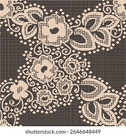 A decorative floral pattern featuring intricate designs of flowers and leaves in a soft color palette.