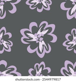 Patrón floral decorativo con flores, hojas y hierbas. Patrón sin fisuras, fondo botánico monocromo con plantas silvestres en colores frescos. Ilustración vectorial