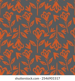 Decorative floral pattern with flowers, leaves and herbs. Seamless pattern, monochrome botanical background with wild plants in cool colors. Vector illustration