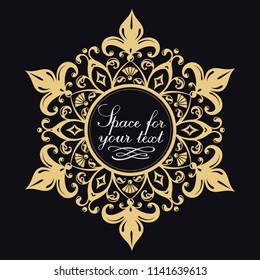 Decorative floral pattern. Gold graceful frame. Heraldic symbols. Monogram initials and exclusive calligraphic design elements. Vector business sign, identity for hotel, restaurant, jewelry, fashion.