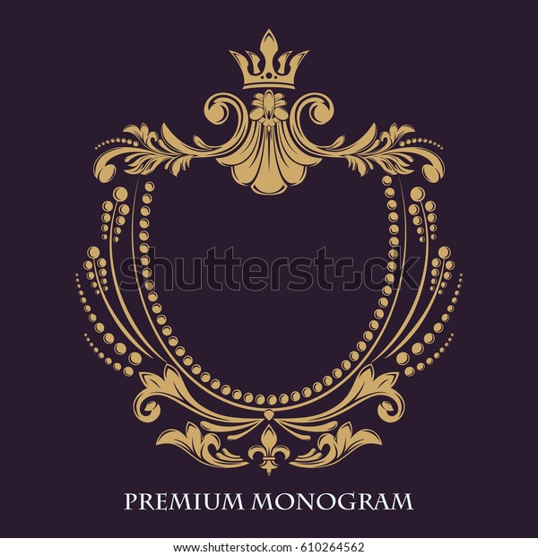 Decoratief Bloemmotief Goud Sierlijk Montuur Heraldische Stockvector Rechtenvrij