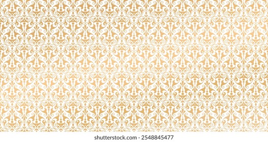 Patrón floral decorativo de color dorado aislado fondos blancos para Fondos de pantalla decorativos, tejido de punto texturizado, impresión de tela, cubiertas de invitación de cumpleaños, papel de embalaje, elemento de libro de cobertura