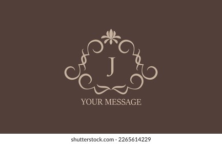 Decorative floral pattern. Heraldic symbols. Initial J for monogram and exclusive calligraphic design elements. Vector business sign, identity for hotels, restaurants, jewelry, fashion.