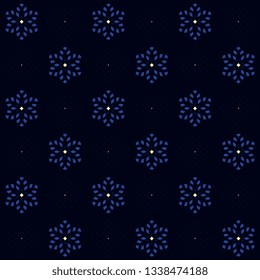Decorative floral pattern seamless classic marine blue background cute small blue flowers motif. Spring summer season modern fabric design textile swatch all over print block.
