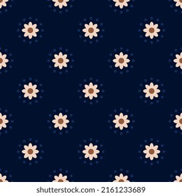 Decorative floral pattern seamless classic marine blue background cute small white flowers motif. Spring summer season modern fabric design textile swatch all over print block.