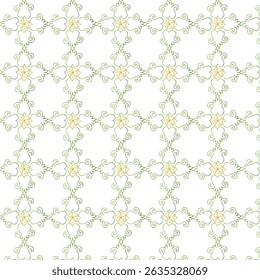 Decorative floral pattern seamless repeating design in green and yellow colors on white background