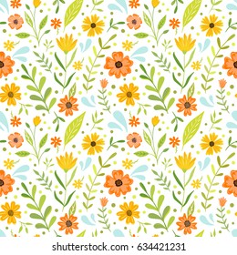  Decorative floral pattern. Seamless vector illustration with flowers, leaves and branches.
