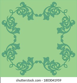 Decorative floral pattern in square form in green color on light green color