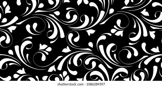 Decorative floral pattern with swirls and flowers. The design for the background, fabric, paper, wrapping, wallpaper. Lacy seamless ornament.
