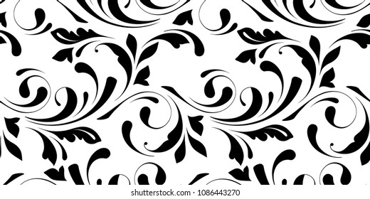 Decorative floral pattern with swirls and flowers. Design for the cover, fabric, paper, wrapping, wallpaper. Seamless ornament is hand drawing. Ornamental flowery texture.