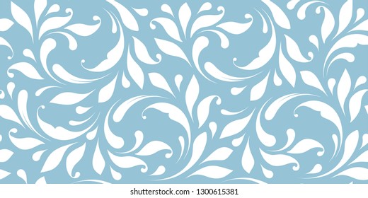 Decorative floral pattern with swirls and flowers. Design for the cover, fabric, paper, wrapping, wallpaper, background. Seamless ornament is hand drawing. Lacy flowery texture.