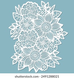 Patrón floral decorativo. Plantilla para el corte por láser de papel, cartón, madera, metal. Para el diseño de tarjetas de boda, invitaciones, sobres, decoraciones de interiores, plantillas, scrapbooking, etc. Ve